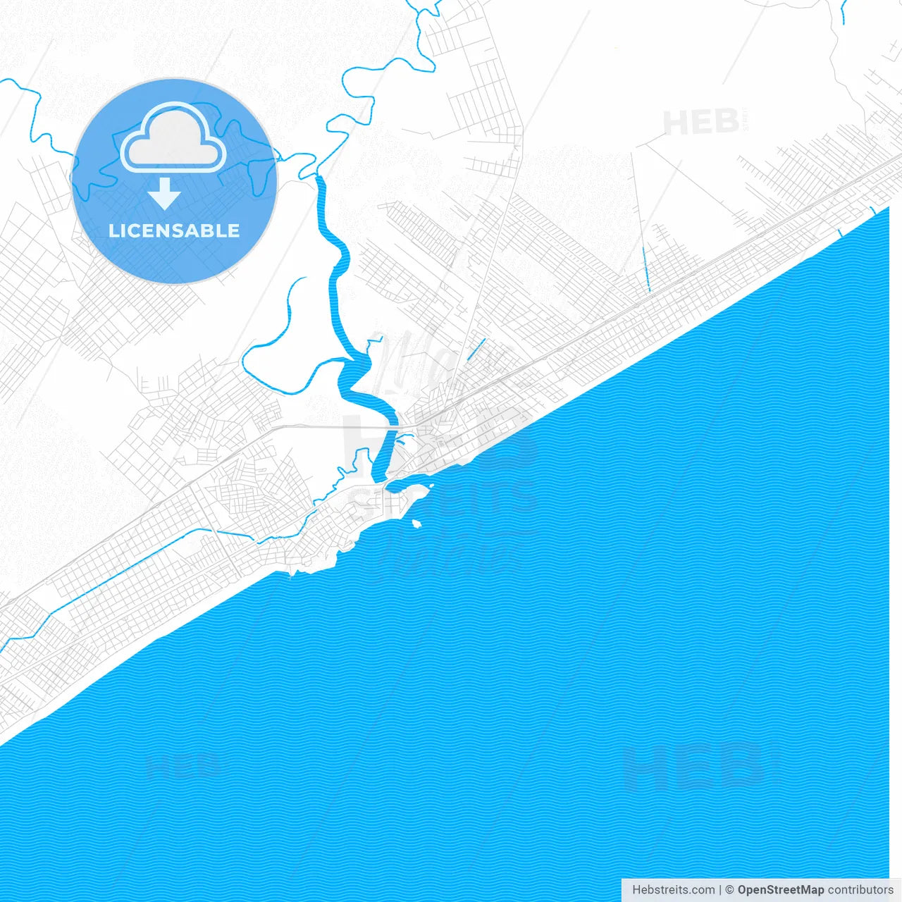 Itanhaem, Brazil PDF vector map with water in focus