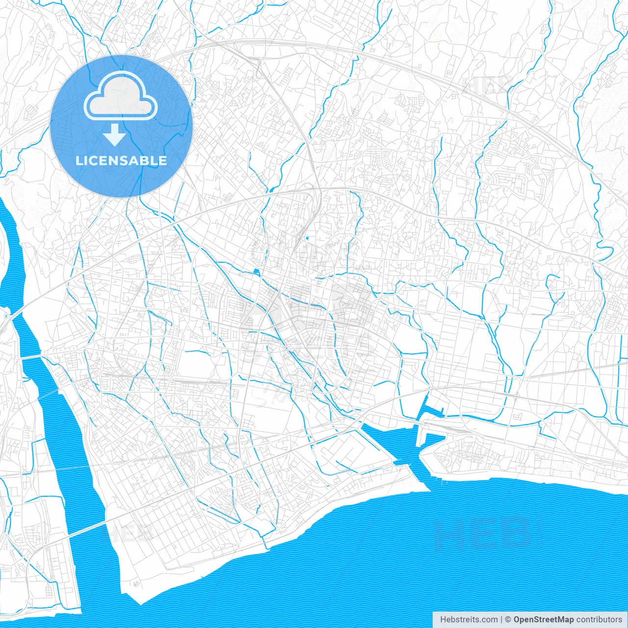 Fuji, Japan PDF vector map with water in focus