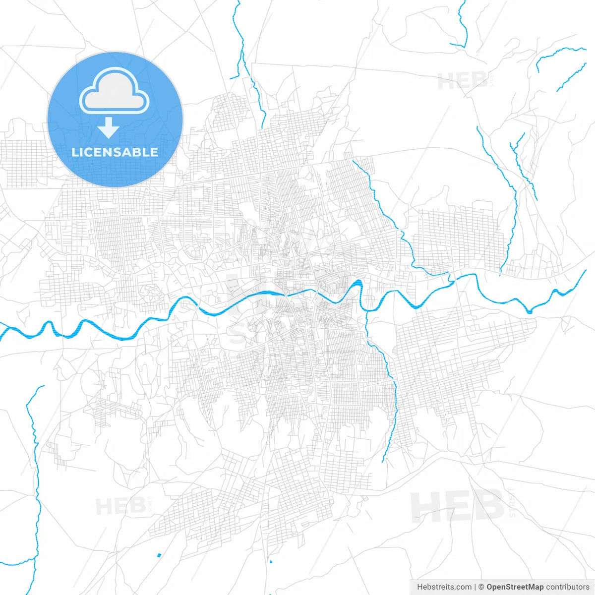 Hargeysa, Somalia PDF vector map with water in focus