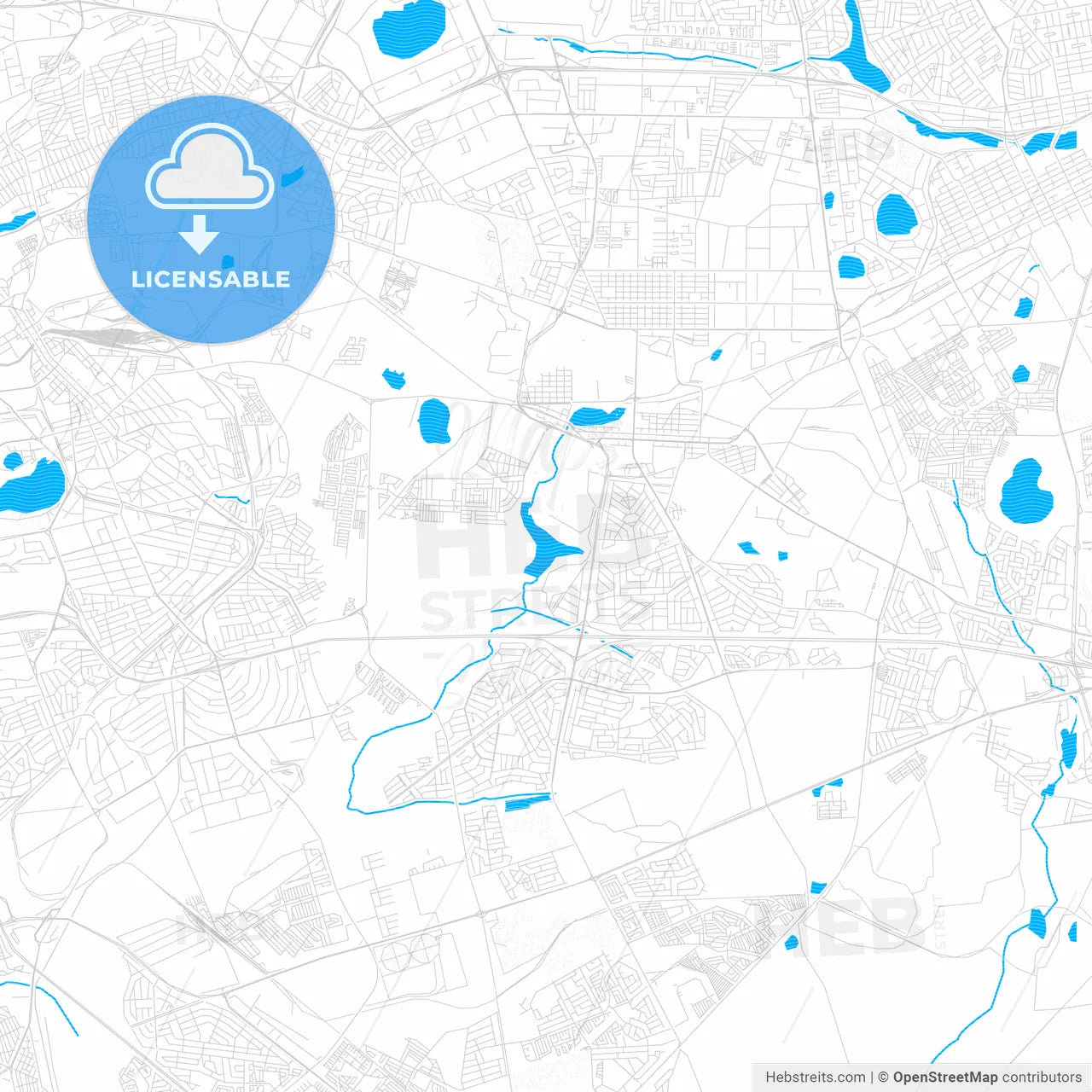 Boksburg, South Africa PDF vector map with water in focus