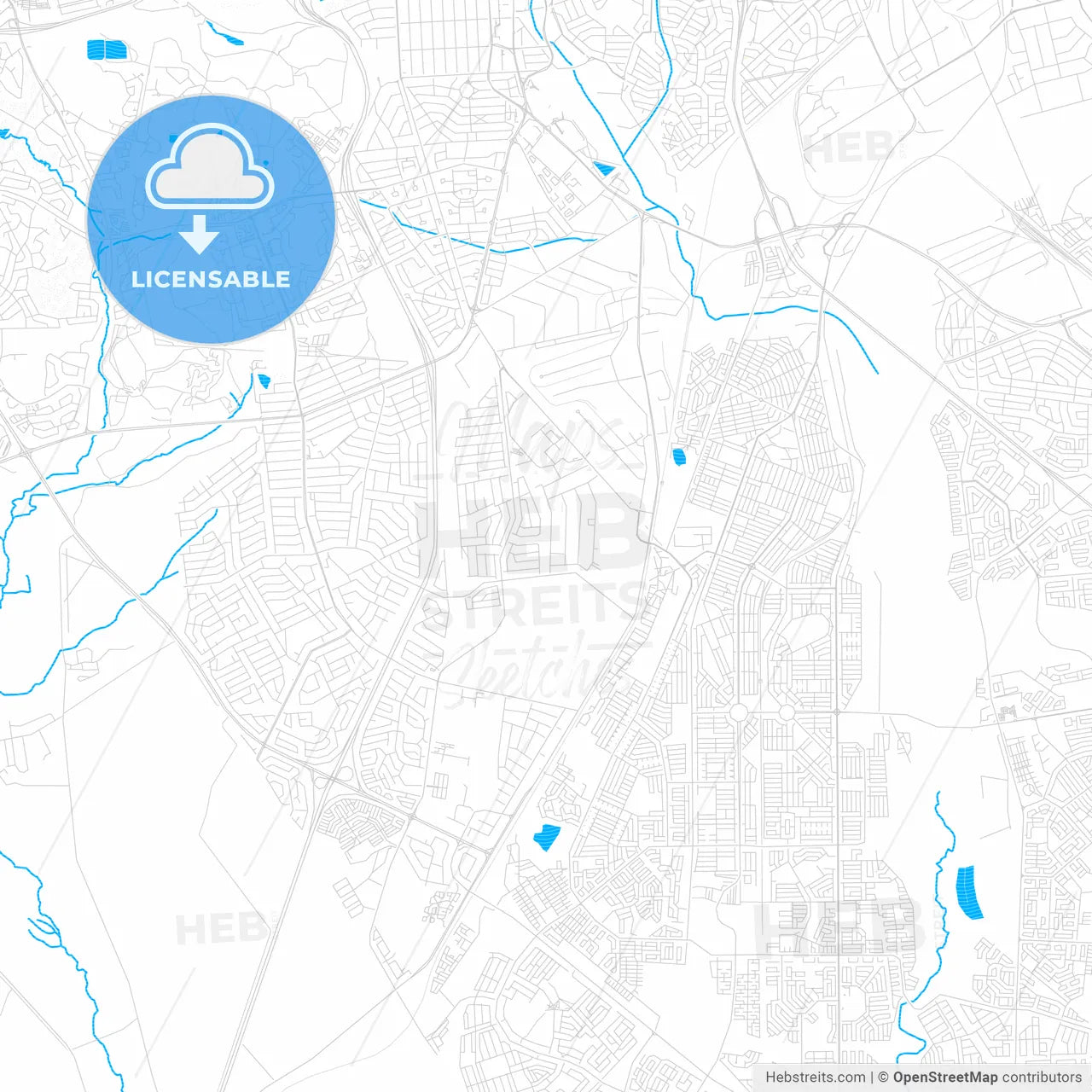 Alberton, South Africa PDF vector map with water in focus