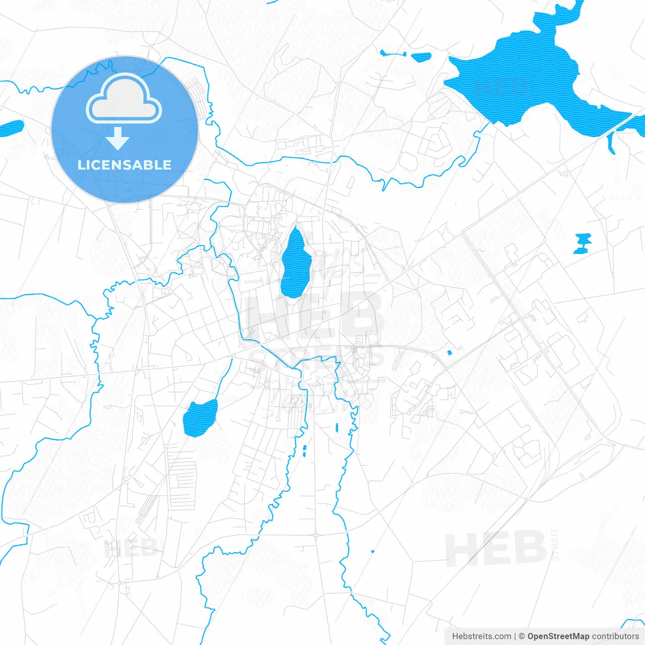 Utena, Lithuania PDF vector map with water in focus