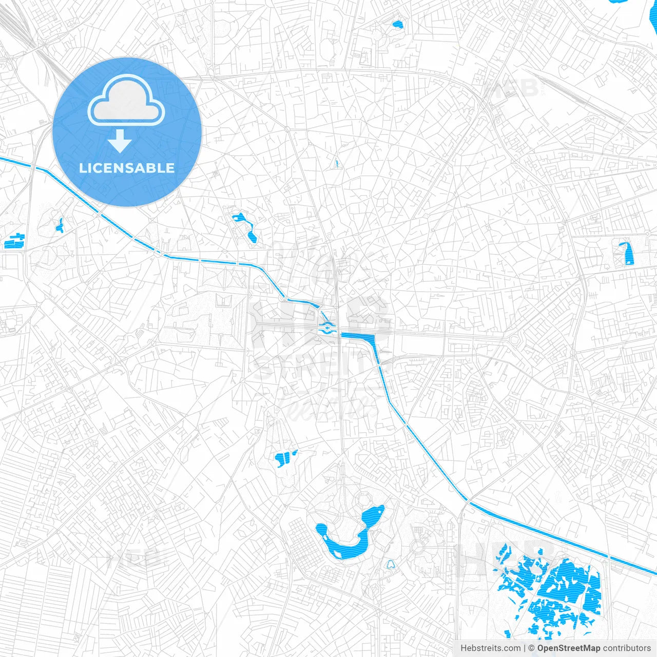Bucharest, Romania PDF vector map with water in focus