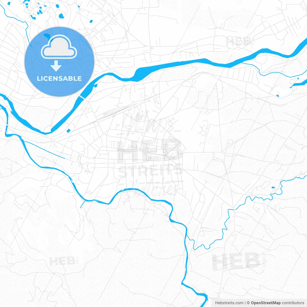Sighetu Marmației, Romania PDF vector map with water in focus