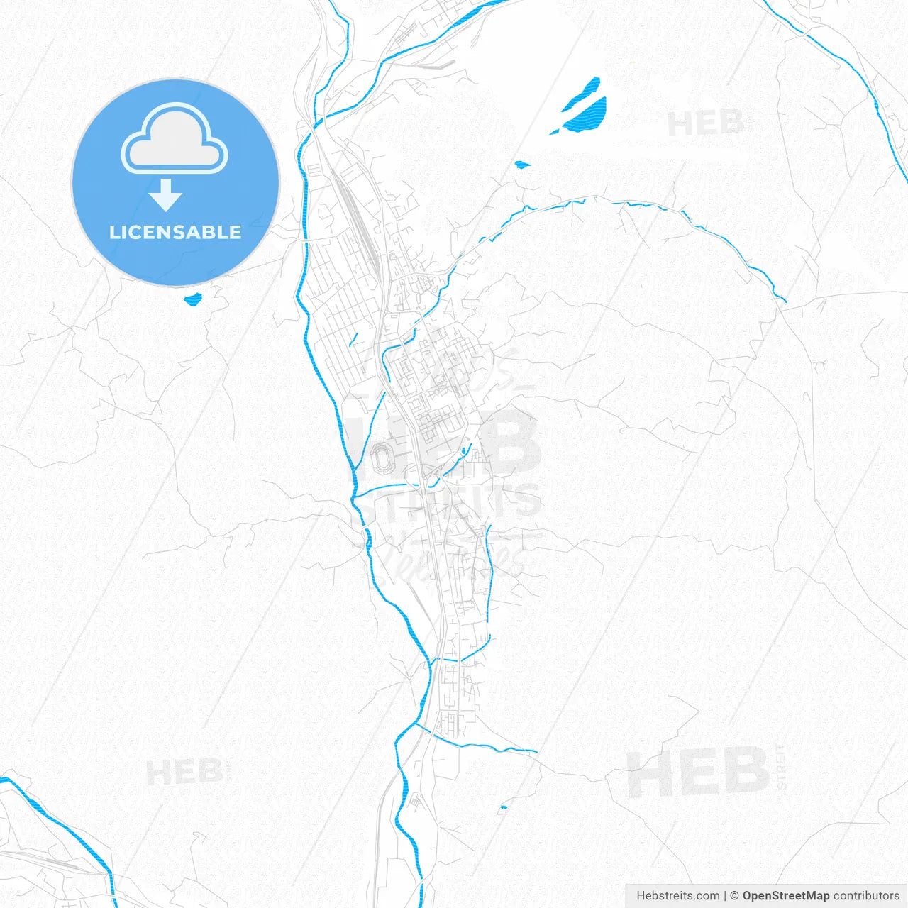 Petroșani, Romania PDF vector map with water in focus