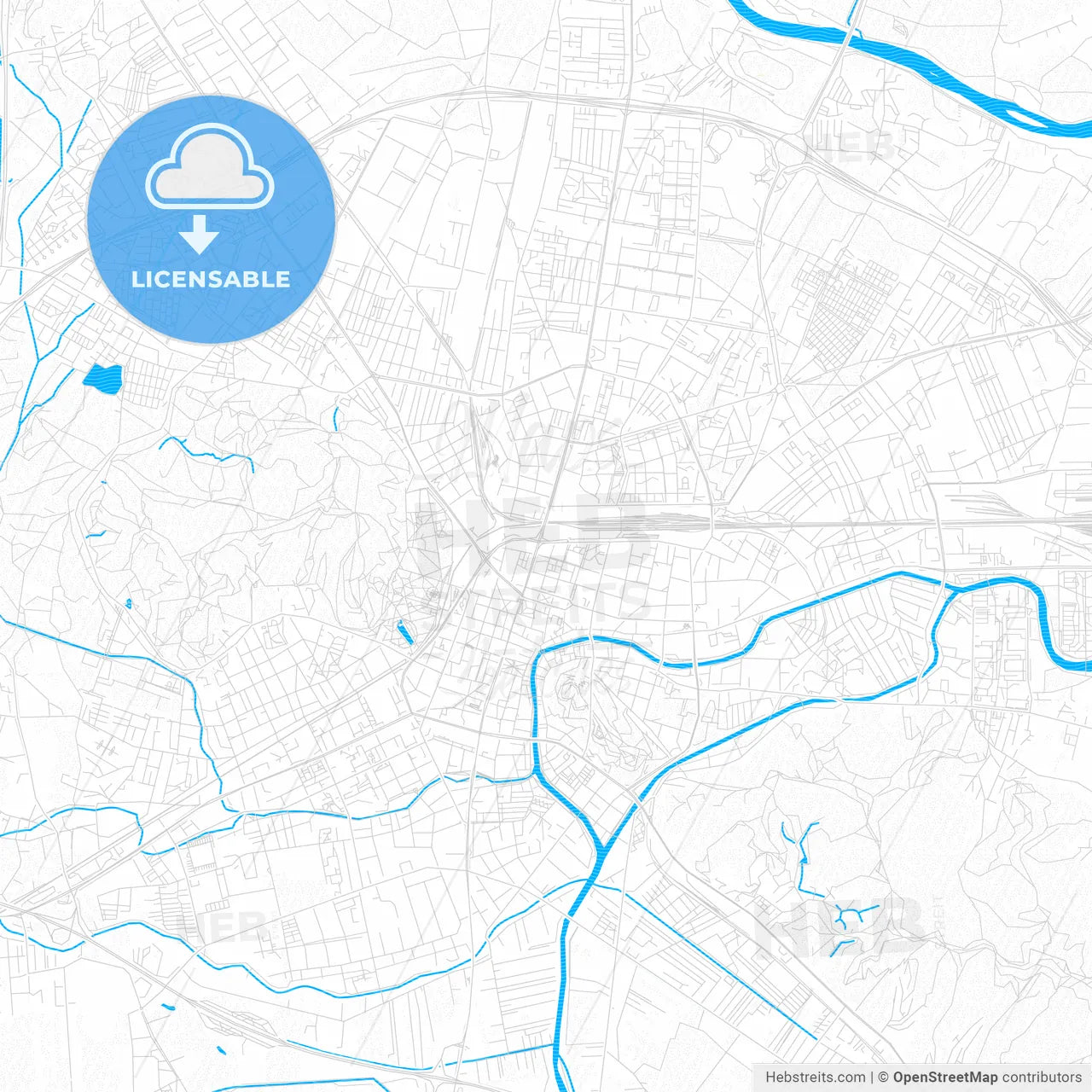 Ljubljana, Slovenia PDF vector map with water in focus