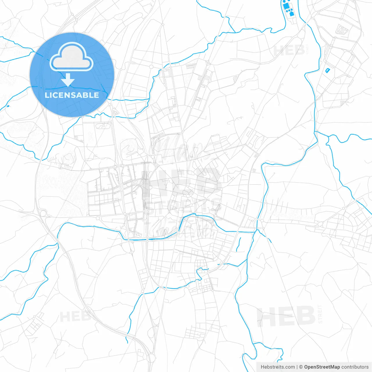 Vic, Spain PDF vector map with water in focus