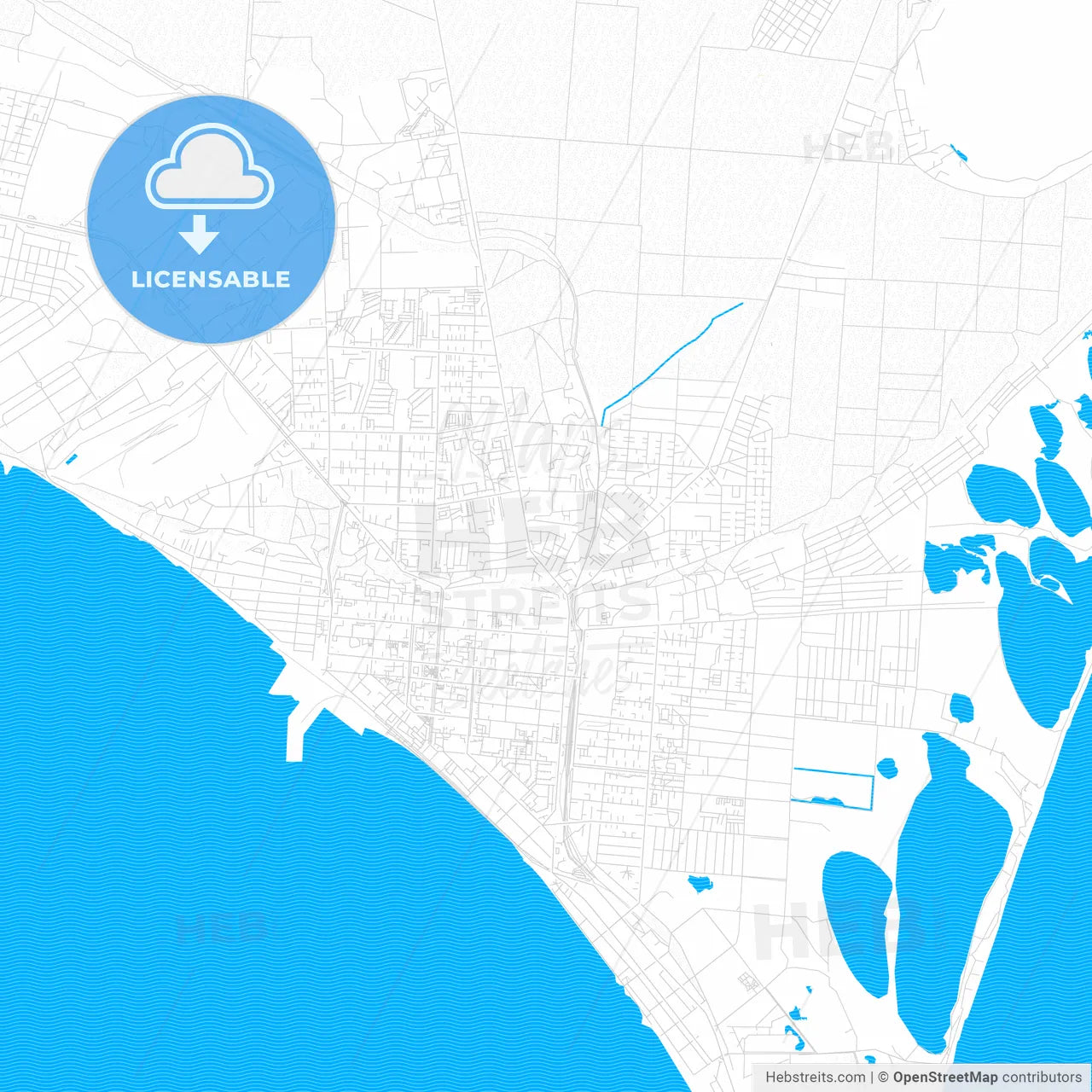 Berdiansk, Ukraine PDF vector map with water in focus
