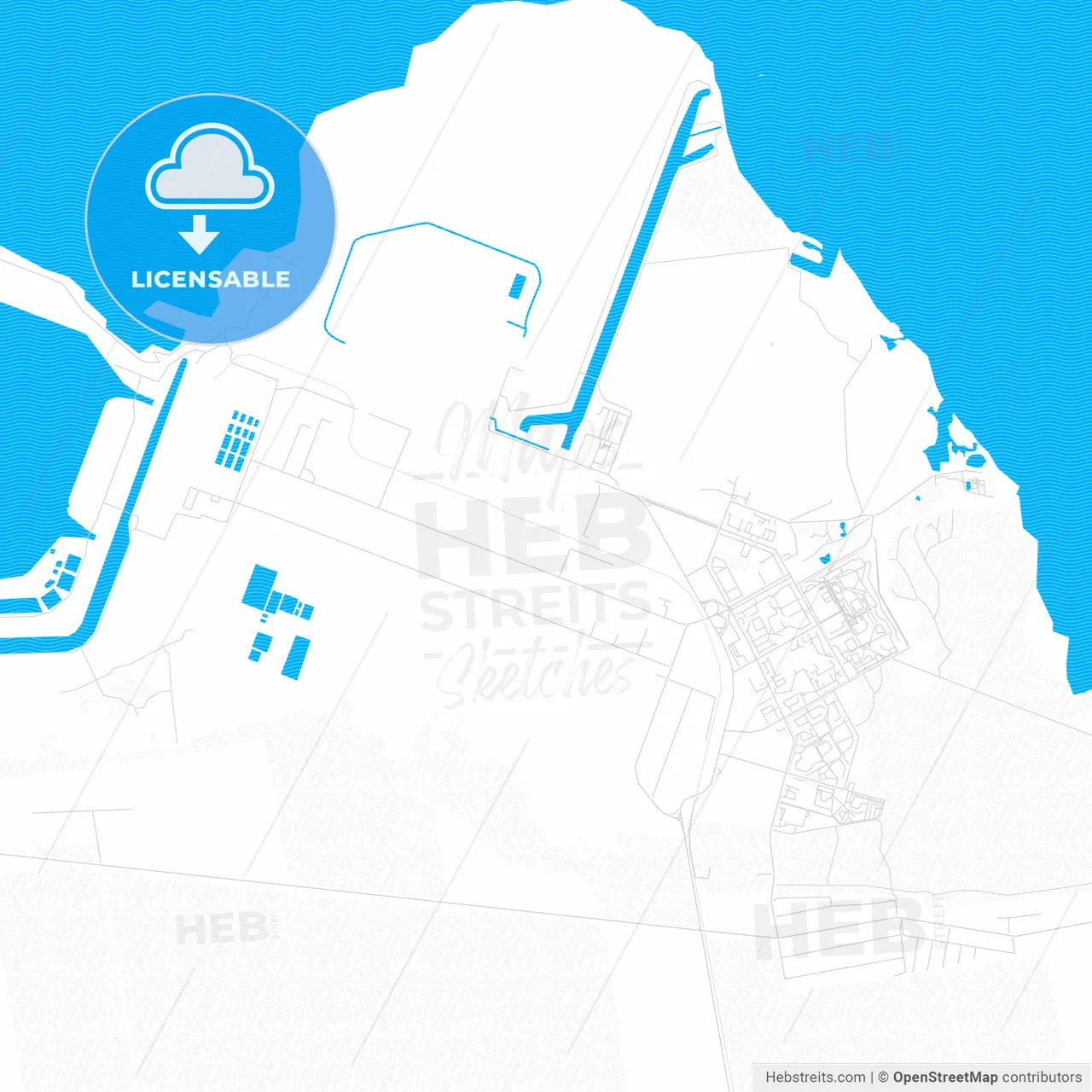 Enerhodar, Ukraine PDF vector map with water in focus