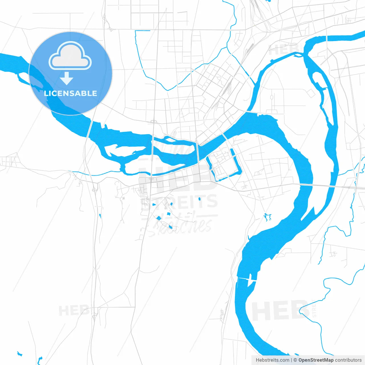 Xiangyang, China PDF vector map with water in focus