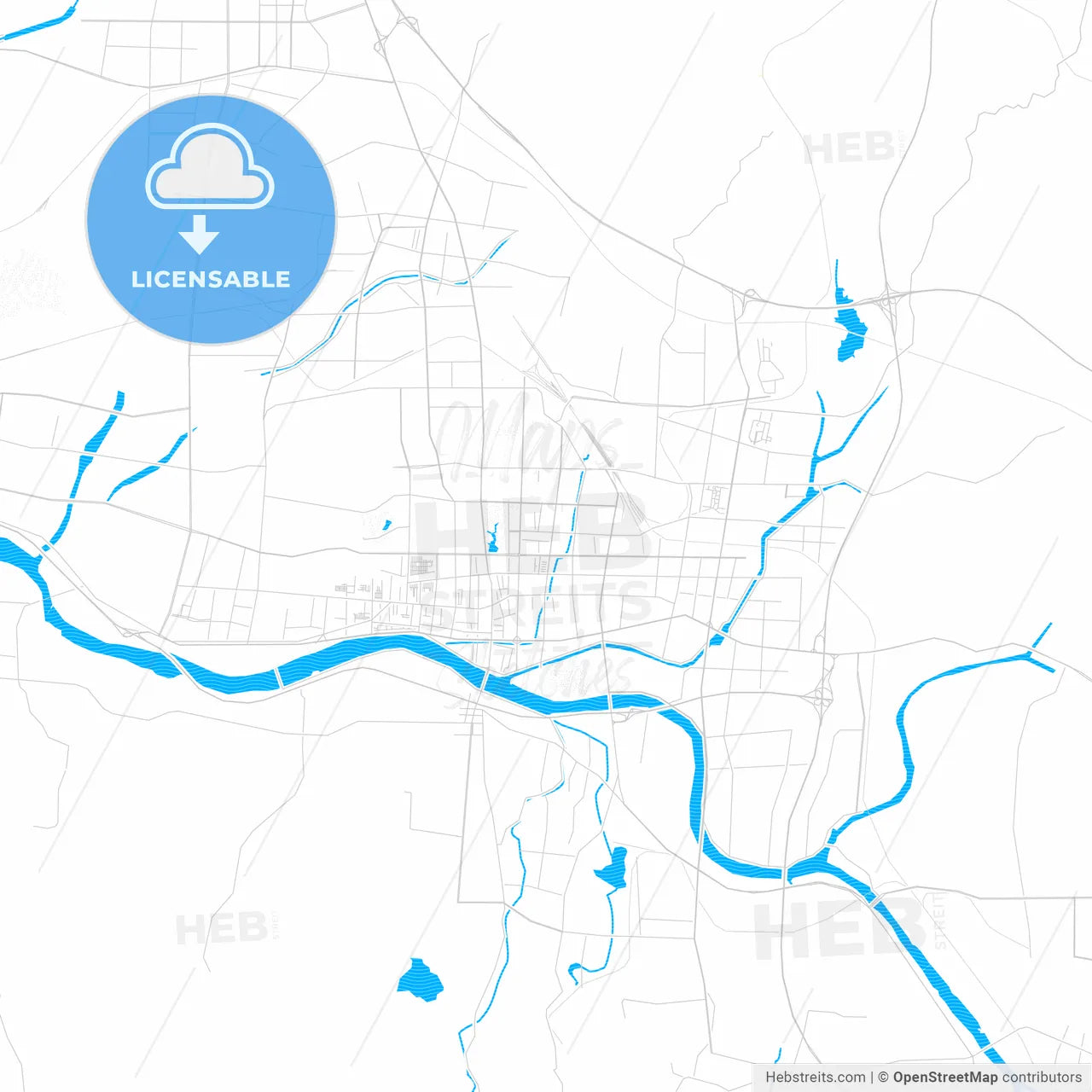 Laiwu, China PDF vector map with water in focus