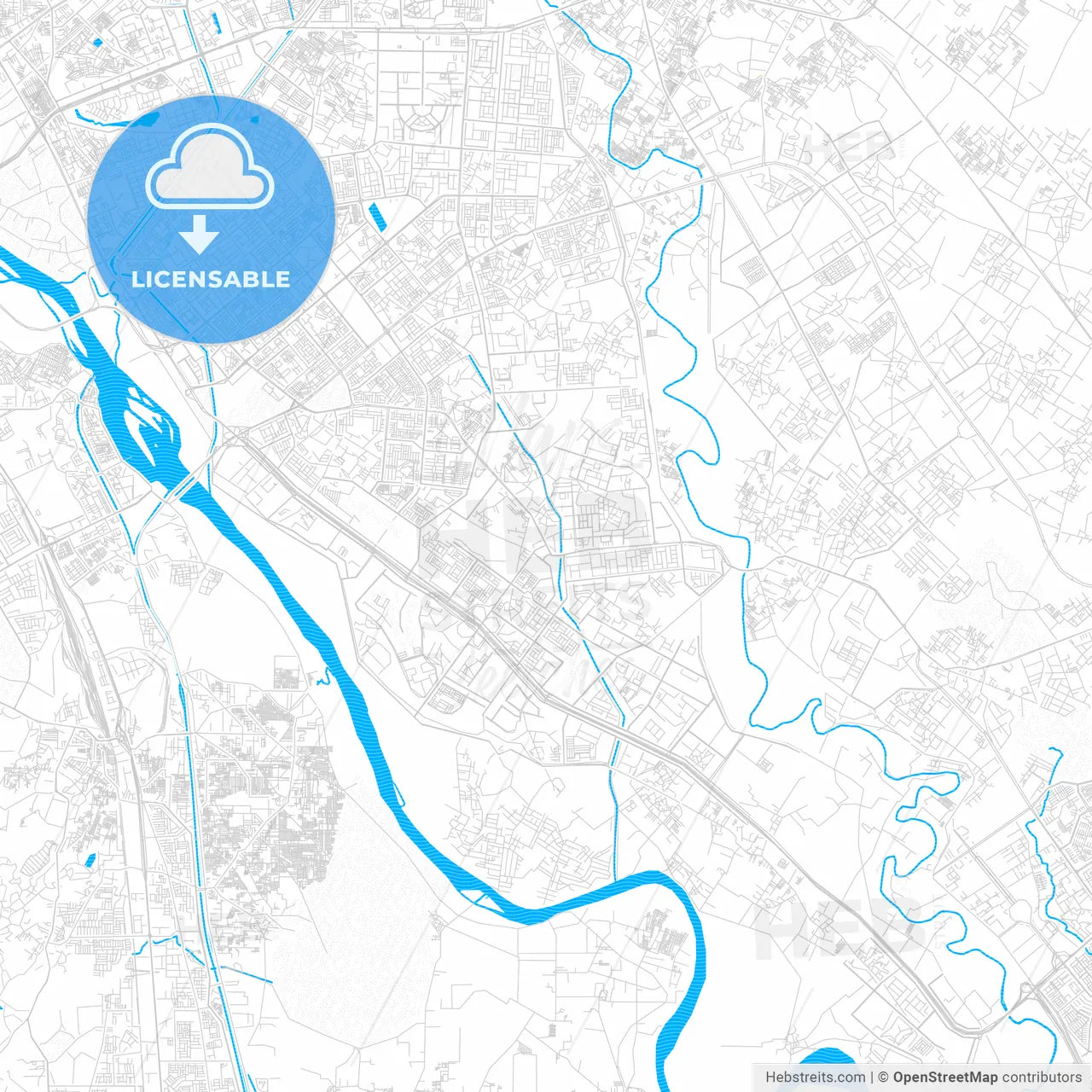 Noida, India PDF vector map with water in focus