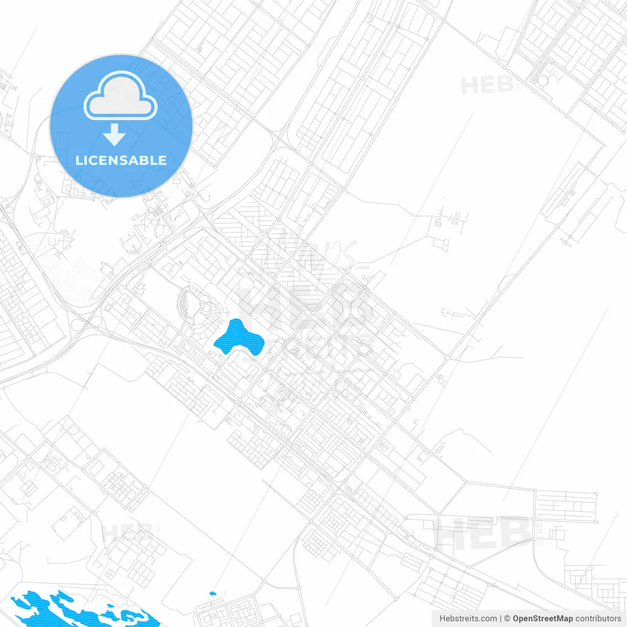 Bani Yas City, United Arab Emirates PDF vector map with water in focus