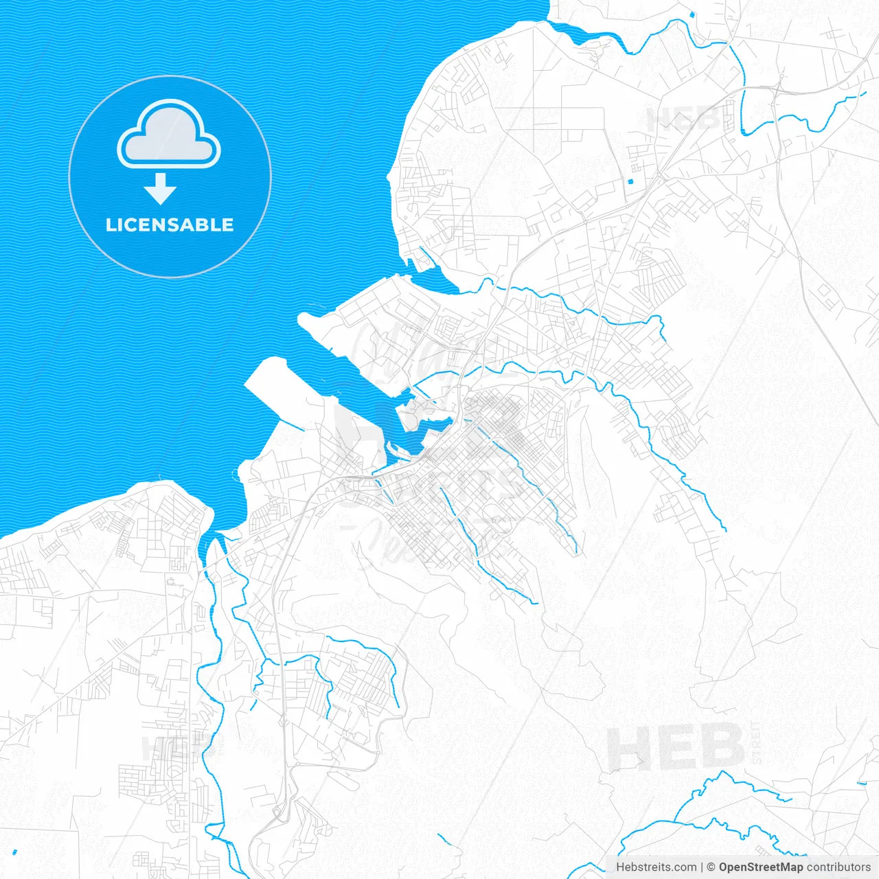 Port Louis, Mauritius PDF vector map with water in focus
