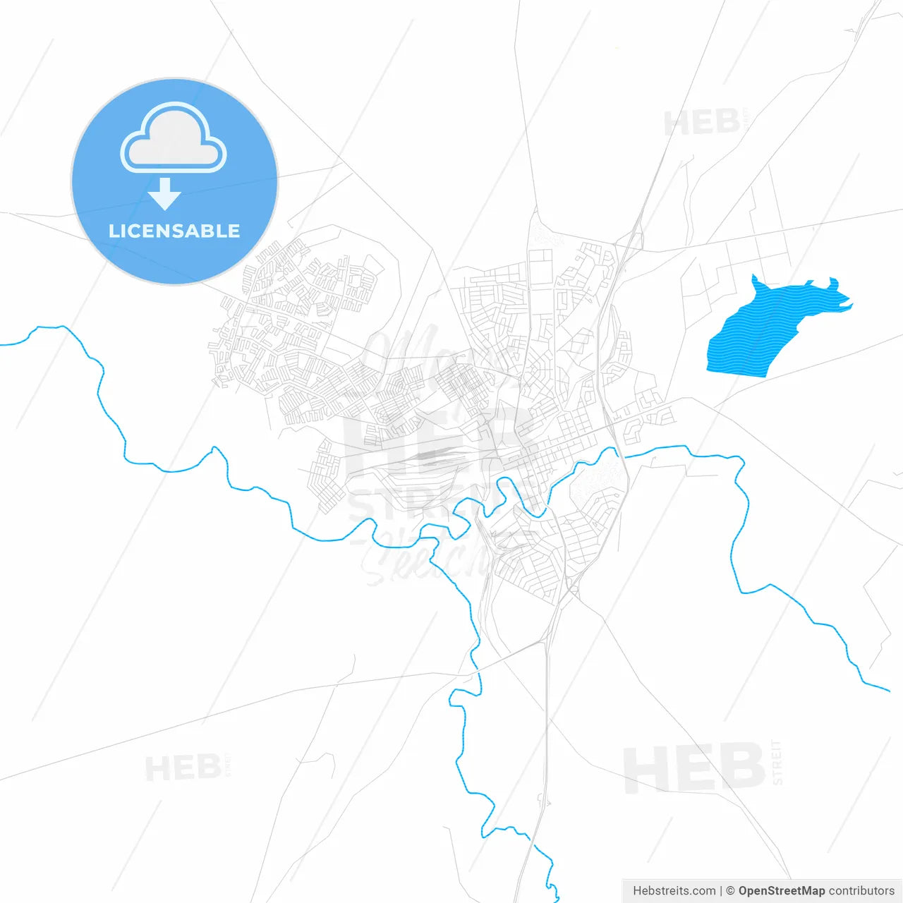 Kroonstad, South Africa PDF vector map with water in focus