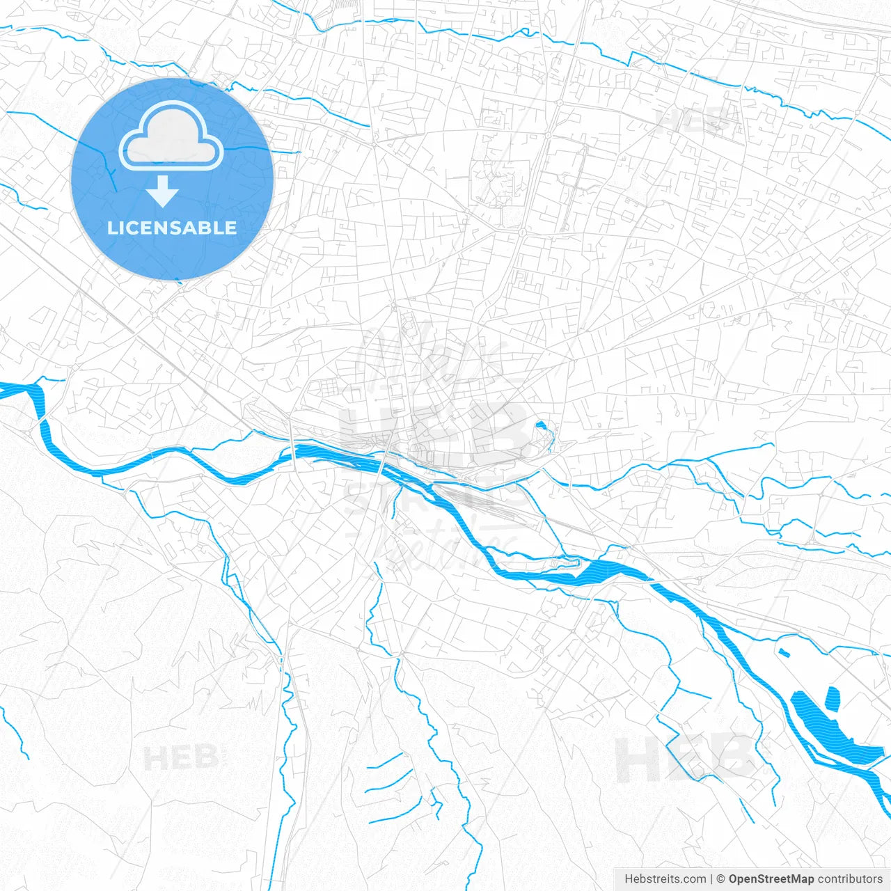 Pau, France PDF vector map with water in focus