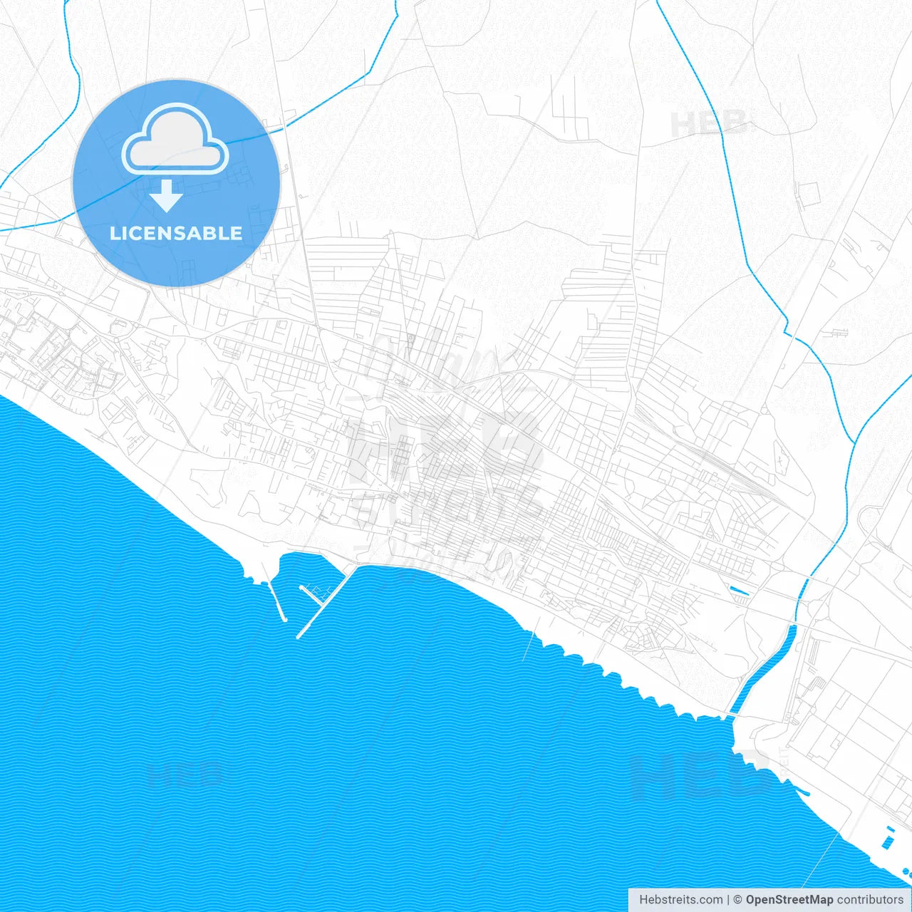 Gela, Italy PDF vector map with water in focus