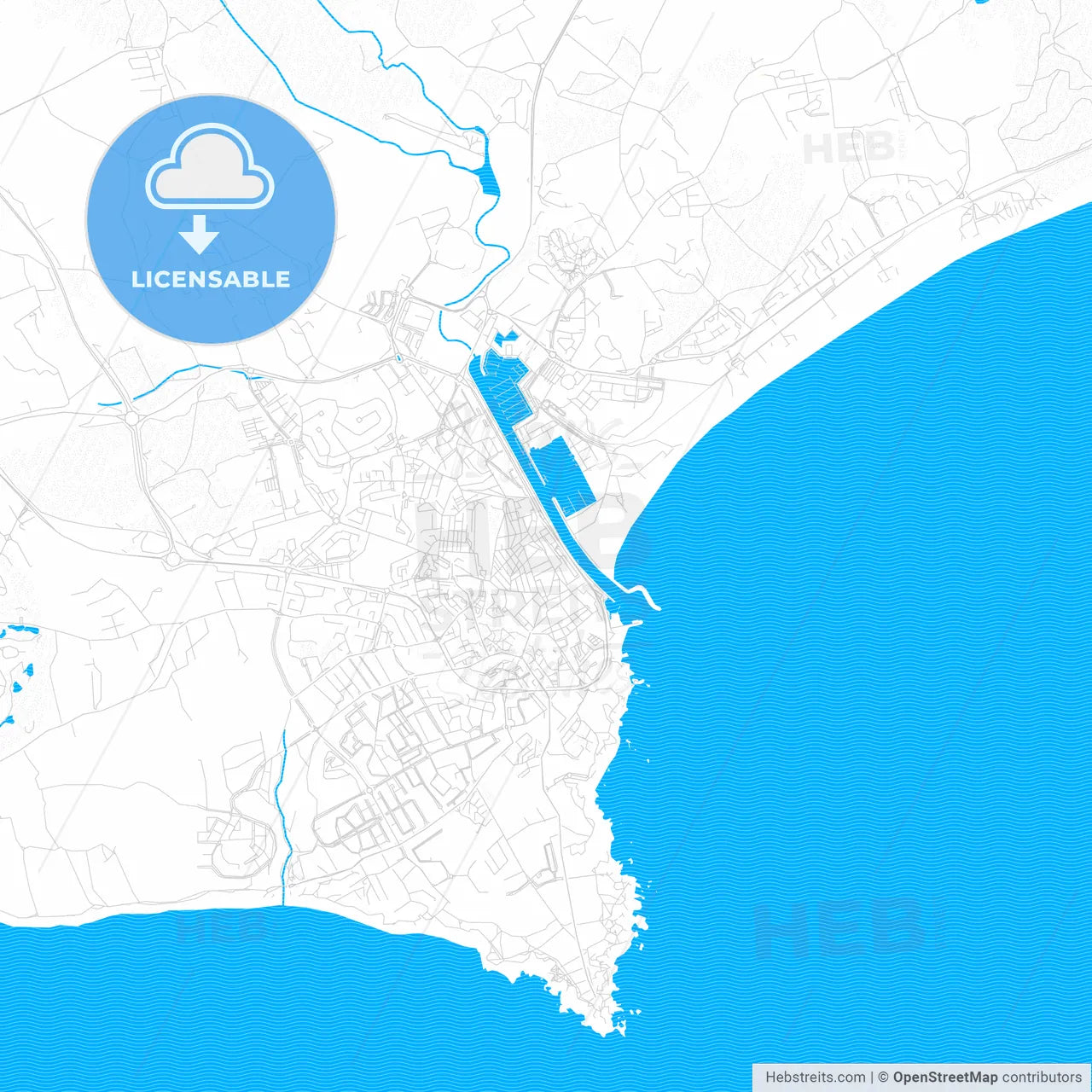 Lagos, Portugal PDF vector map with water in focus