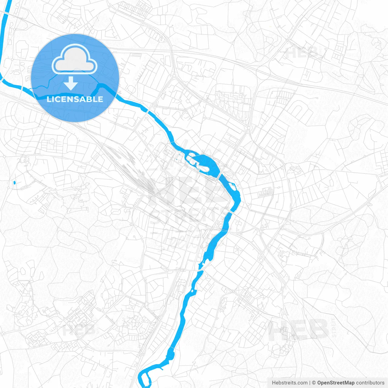 Eskilstuna, Sweden PDF vector map with water in focus