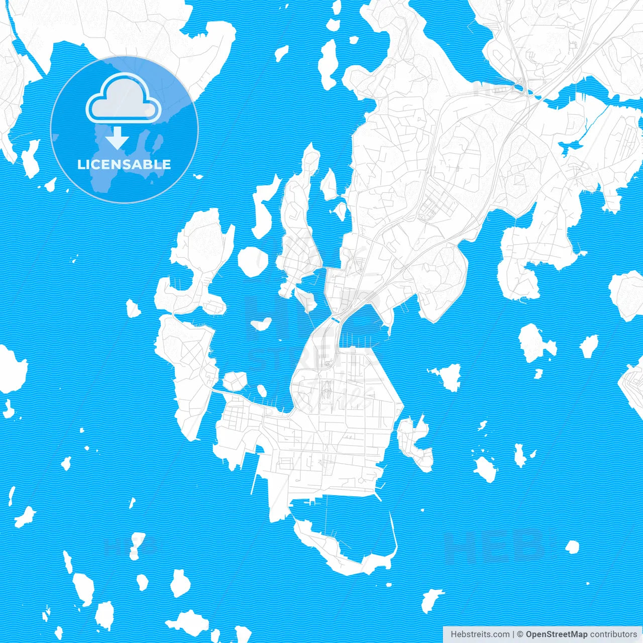 Karlskrona, Sweden PDF vector map with water in focus