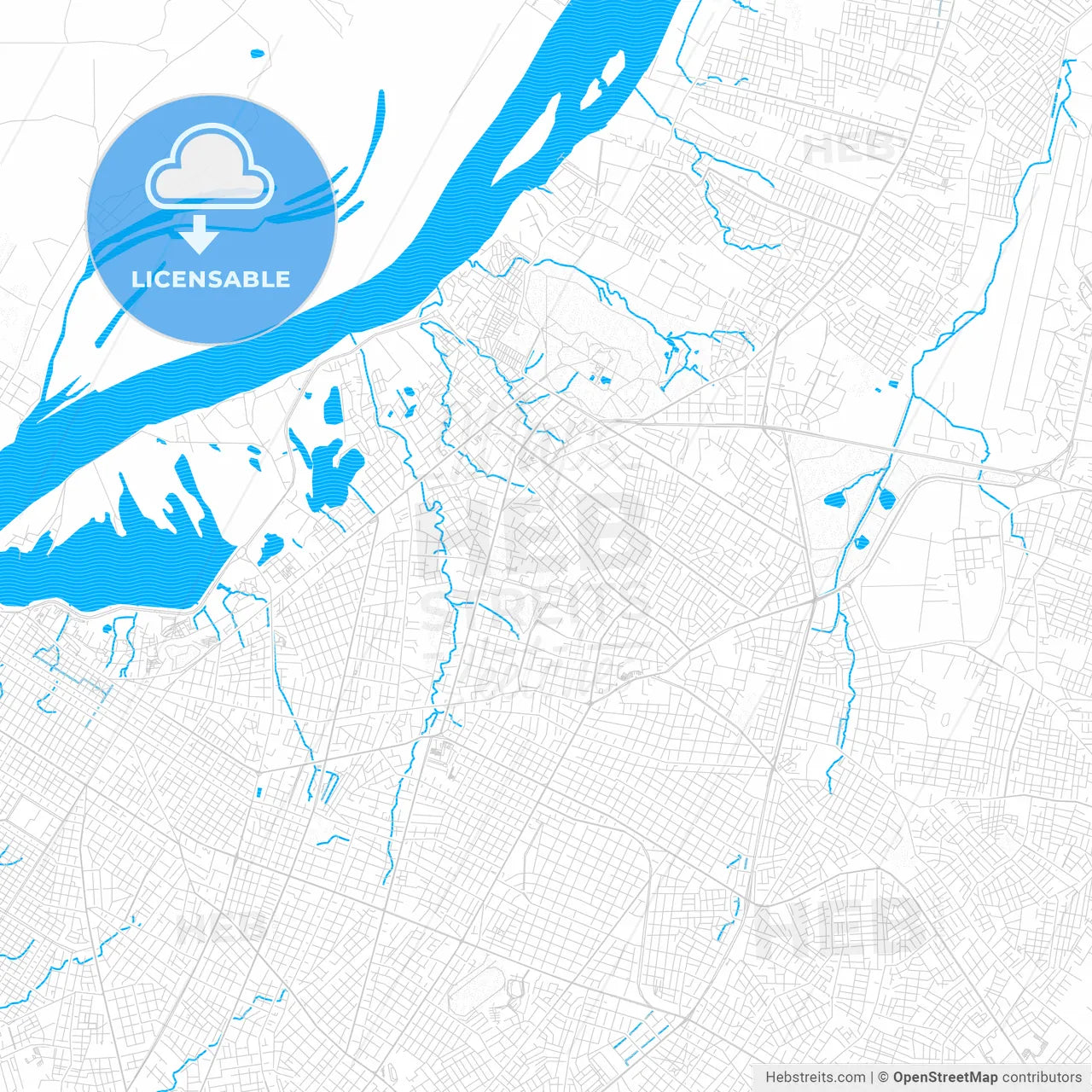 Asuncion, Paraguay PDF vector map with water in focus