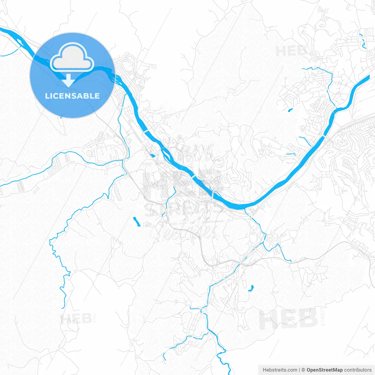 Barra Mansa, Brazil PDF vector map with water in focus