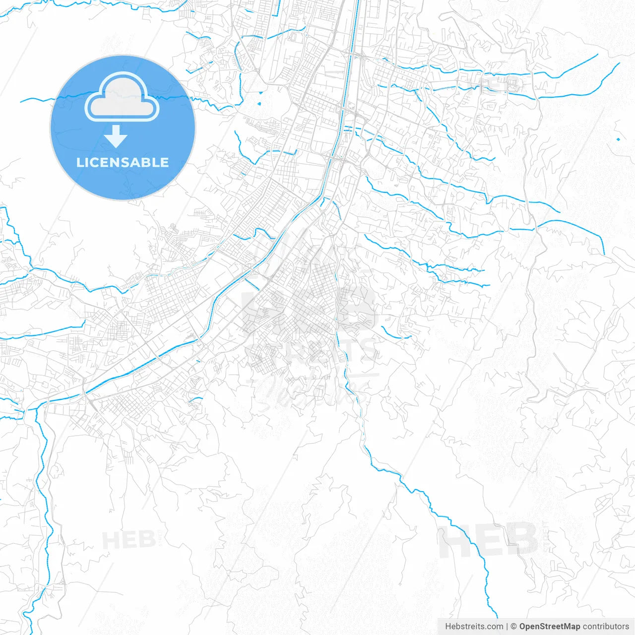 Envigado, Colombia PDF vector map with water in focus