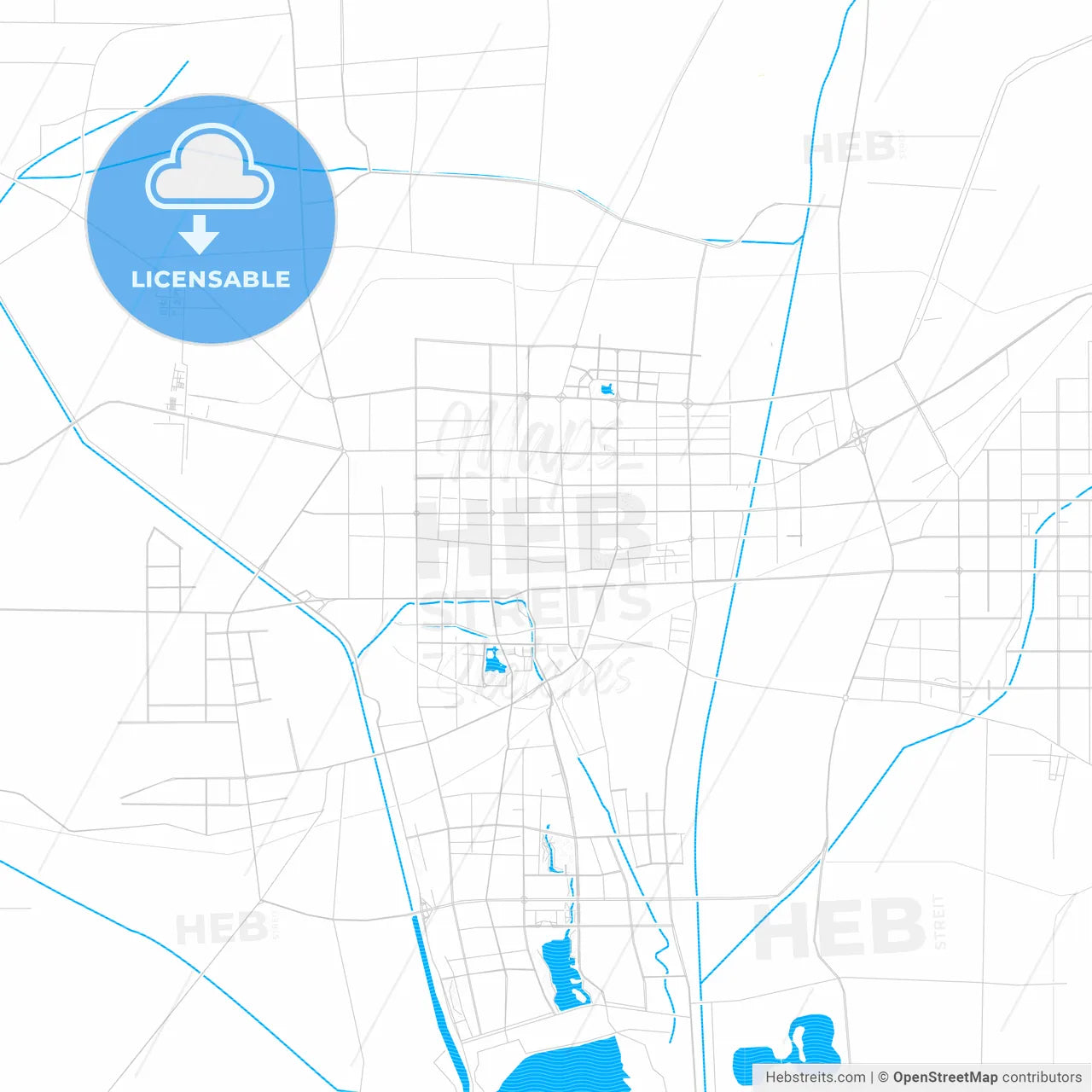 Jining, China PDF vector map with water in focus