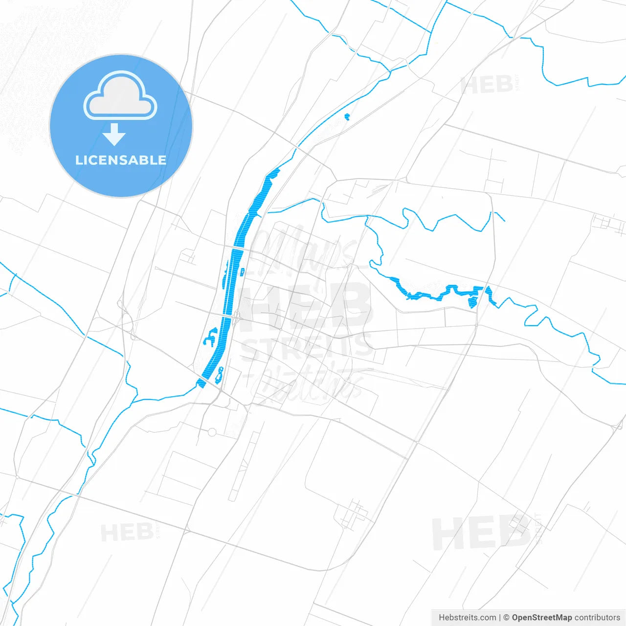 Linfen, China PDF vector map with water in focus