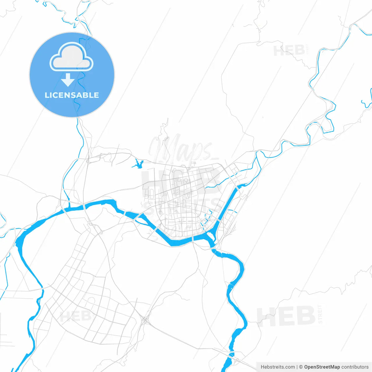 Lishui, China PDF vector map with water in focus