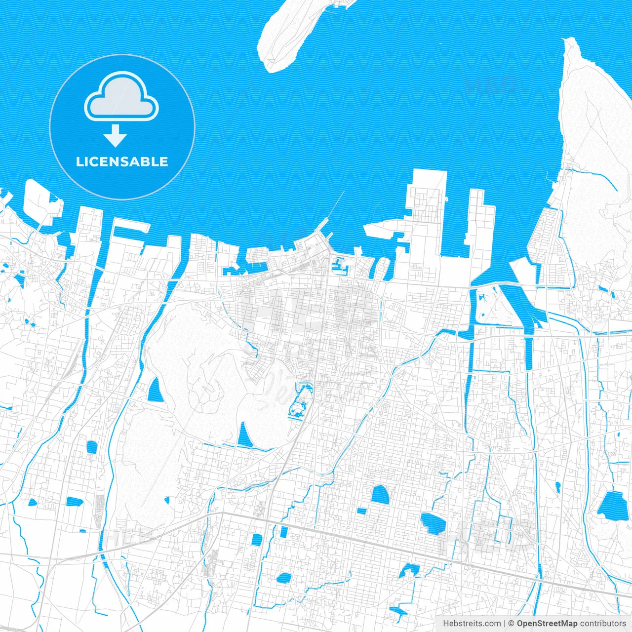 Takamatsu, Japan PDF vector map with water in focus