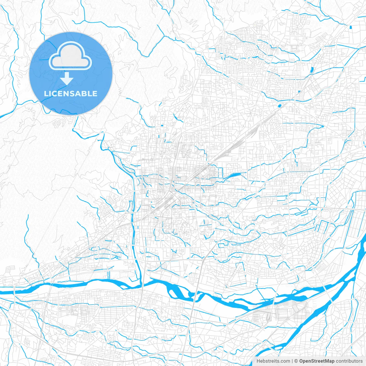 Nagano, Japan PDF vector map with water in focus