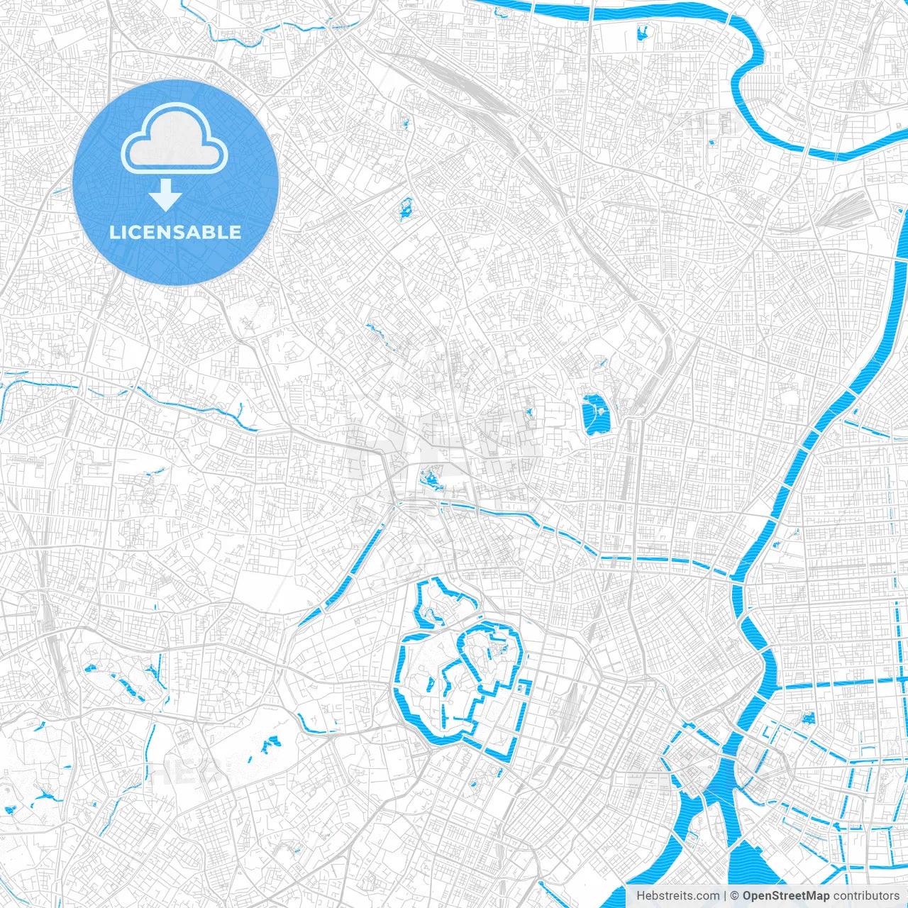Bunkyō, Japan PDF vector map with water in focus
