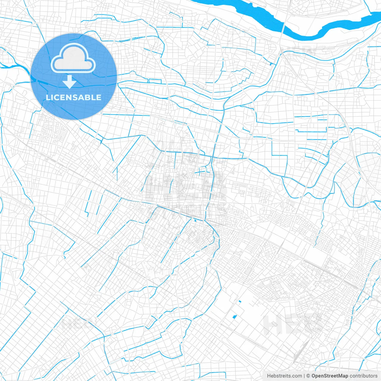 Fukaya, Japan PDF vector map with water in focus