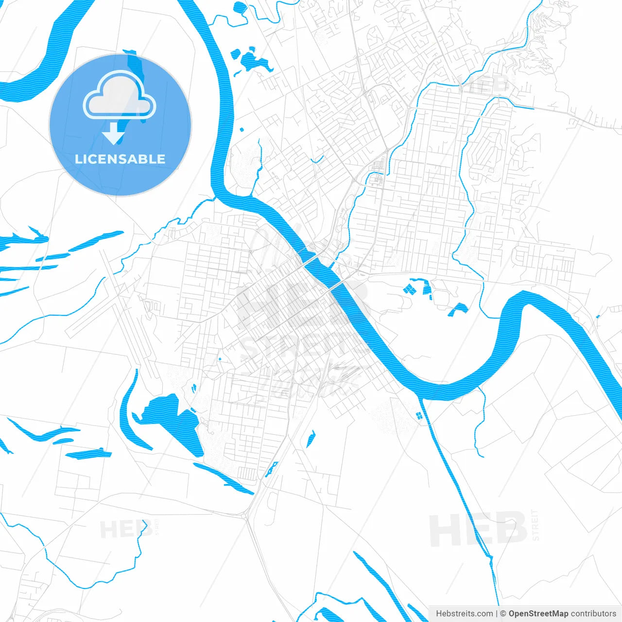 Rockhampton, Australia PDF vector map with water in focus