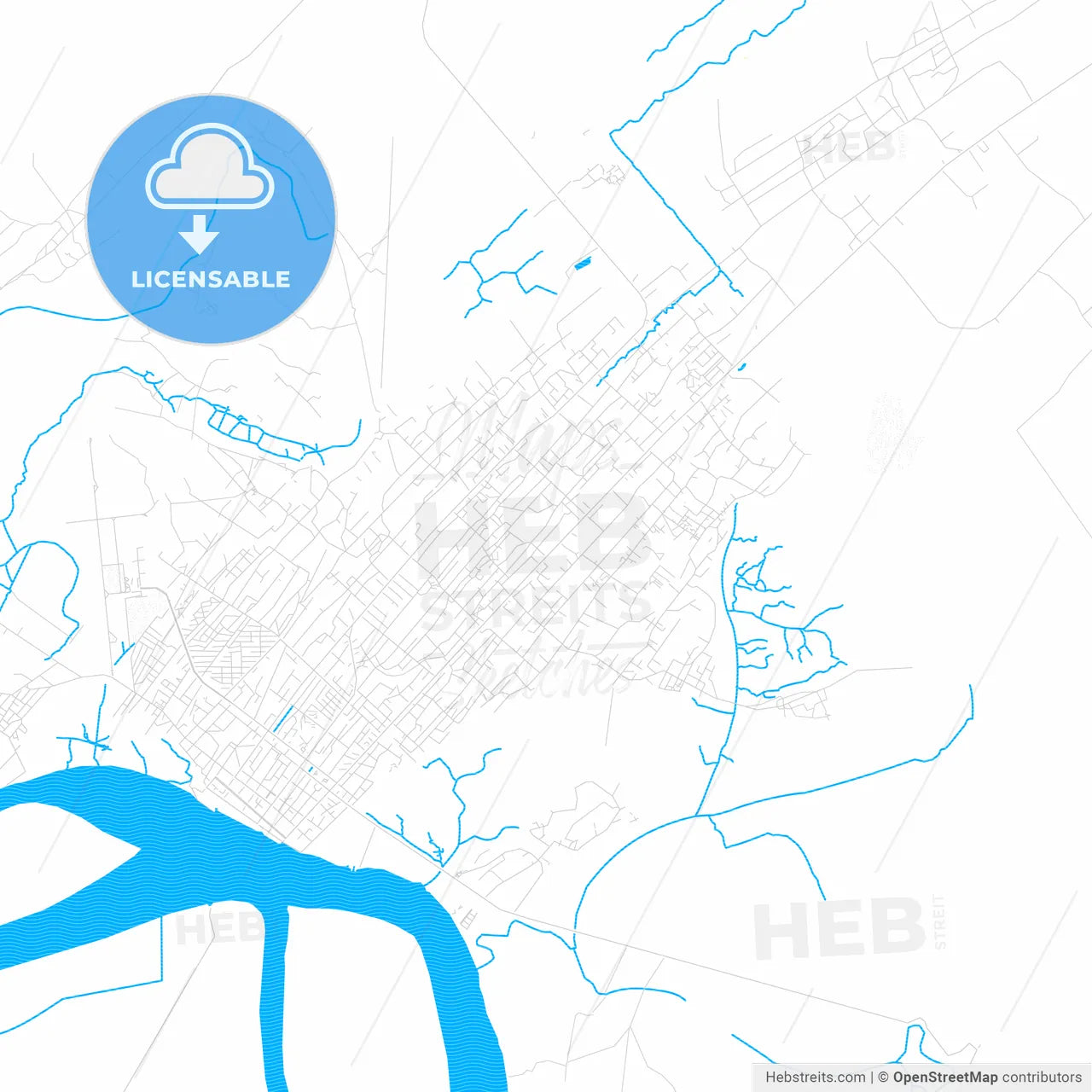 Quelimane, Mozambique PDF vector map with water in focus