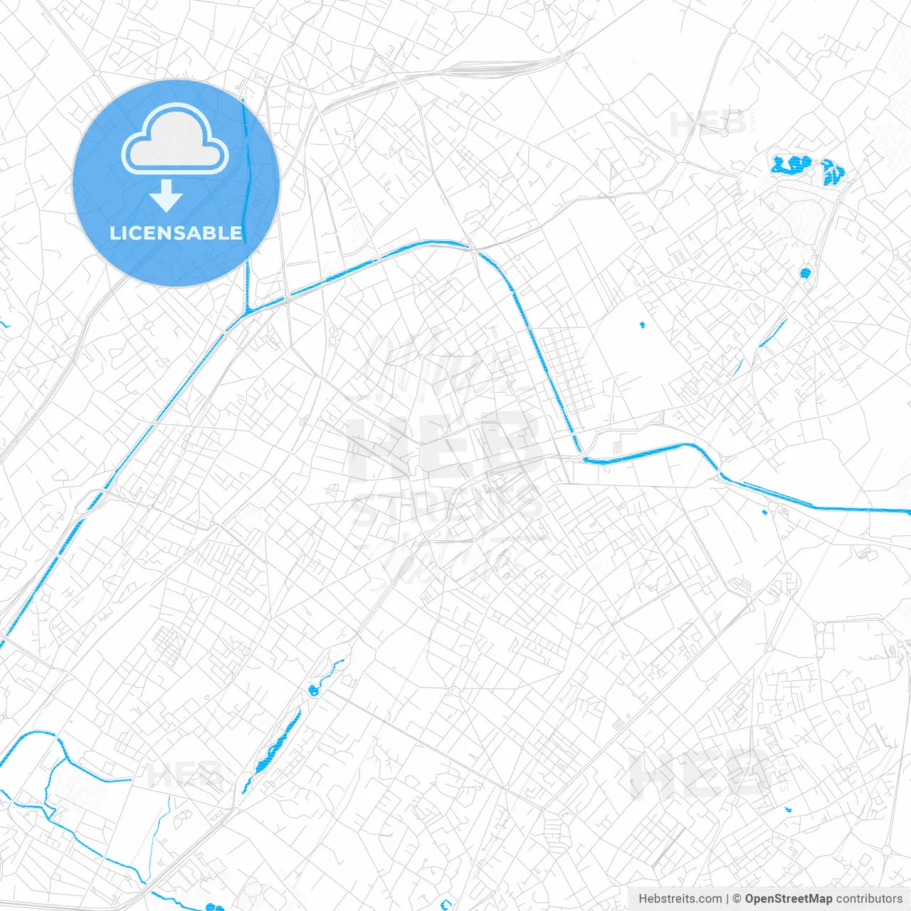 Roubaix, France PDF vector map with water in focus