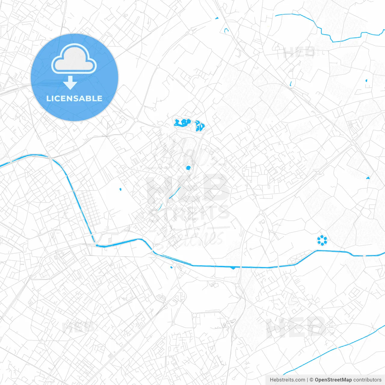 Wattrelos, France PDF vector map with water in focus