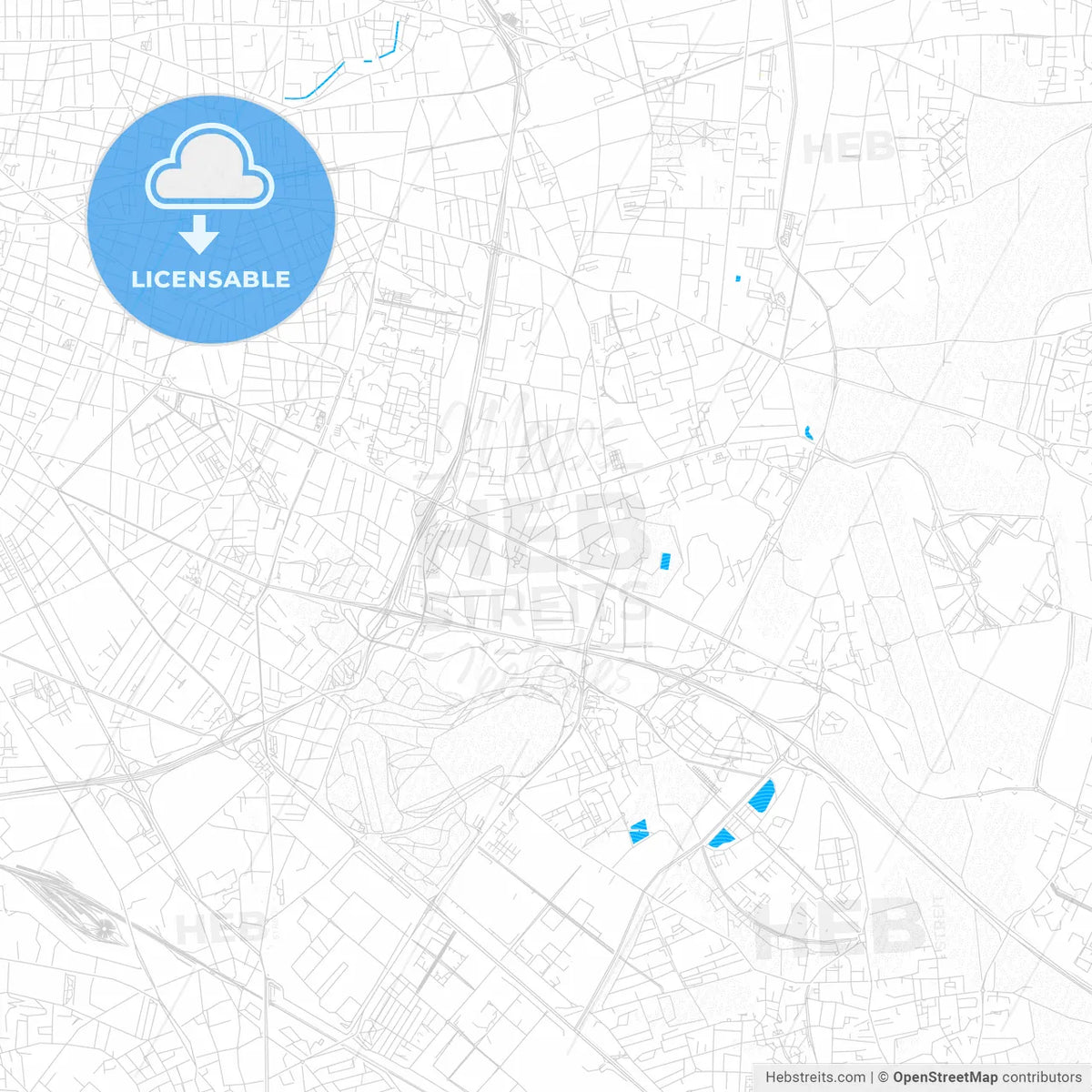 Bron, France PDF vector map with water in focus