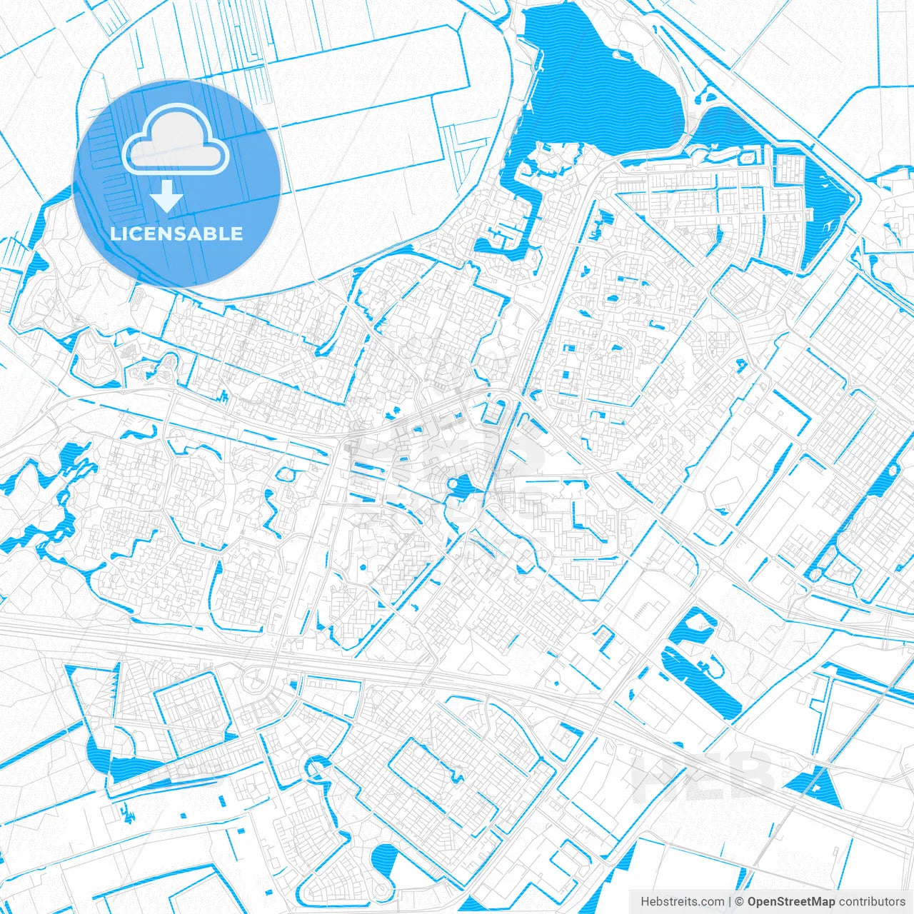 Zoetermeer, Netherlands PDF vector map with water in focus