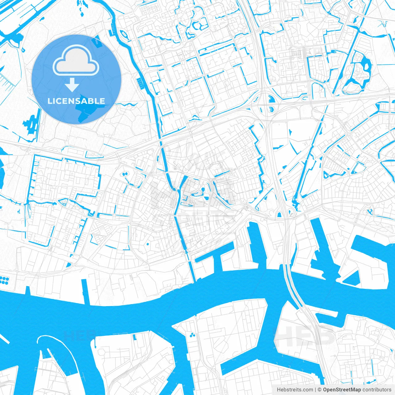 Vlaardingen, Netherlands PDF vector map with water in focus