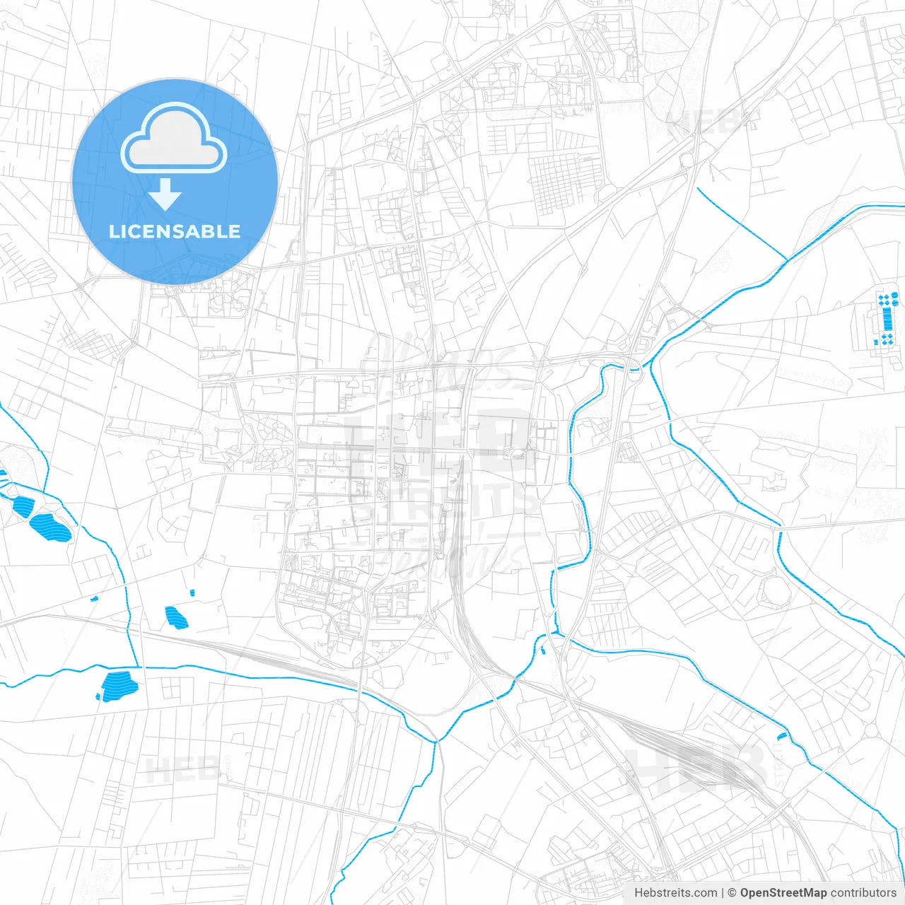 Częstochowa, Poland PDF vector map with water in focus