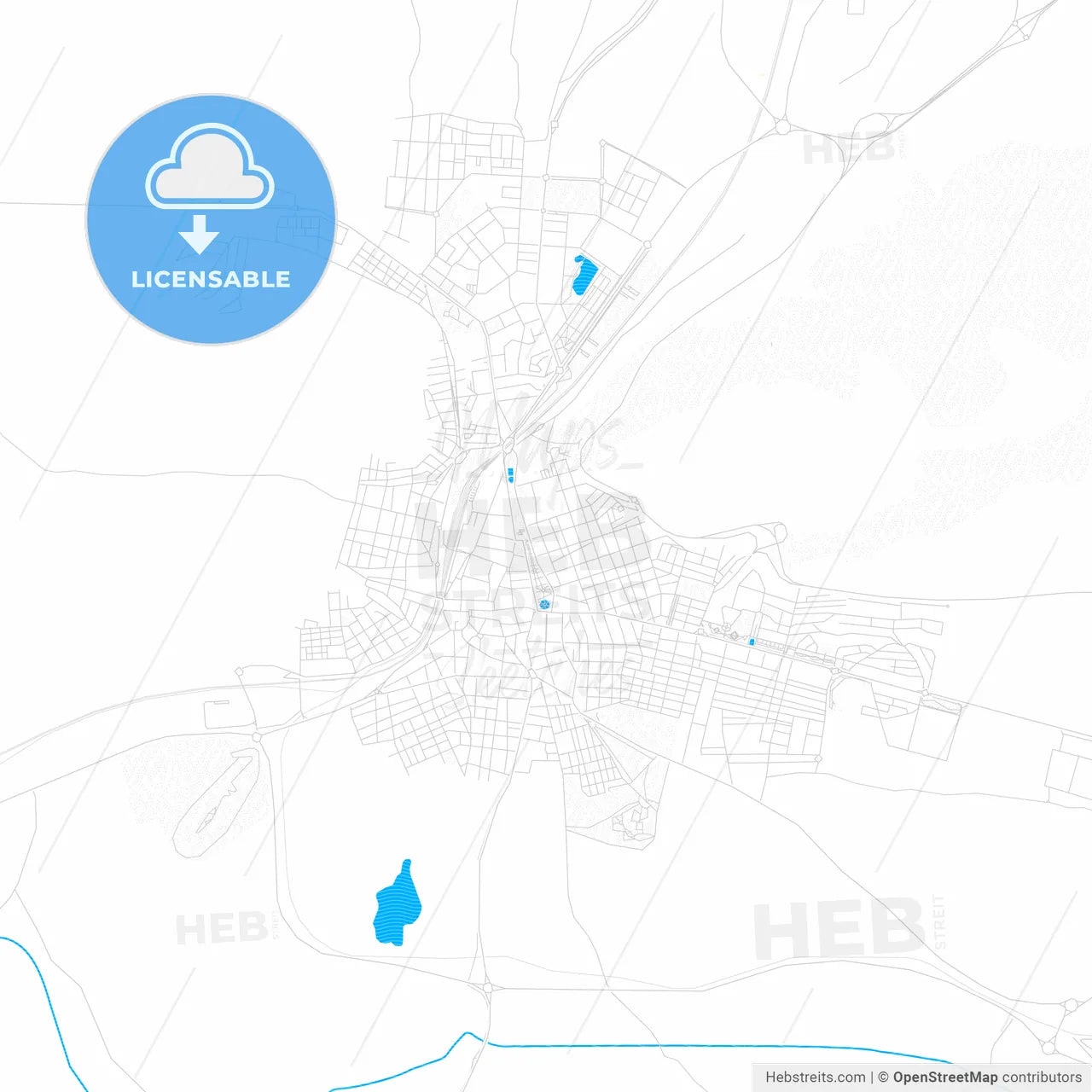 Puertollano, Spain PDF vector map with water in focus