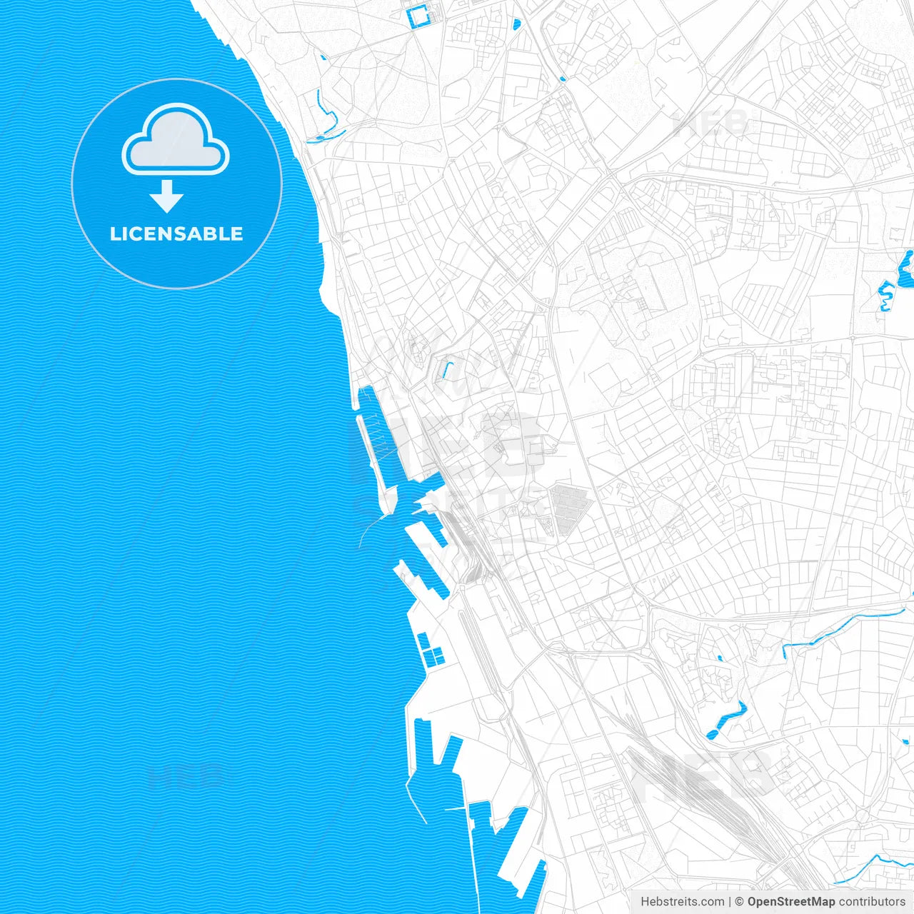 Helsingborg, Sweden PDF vector map with water in focus