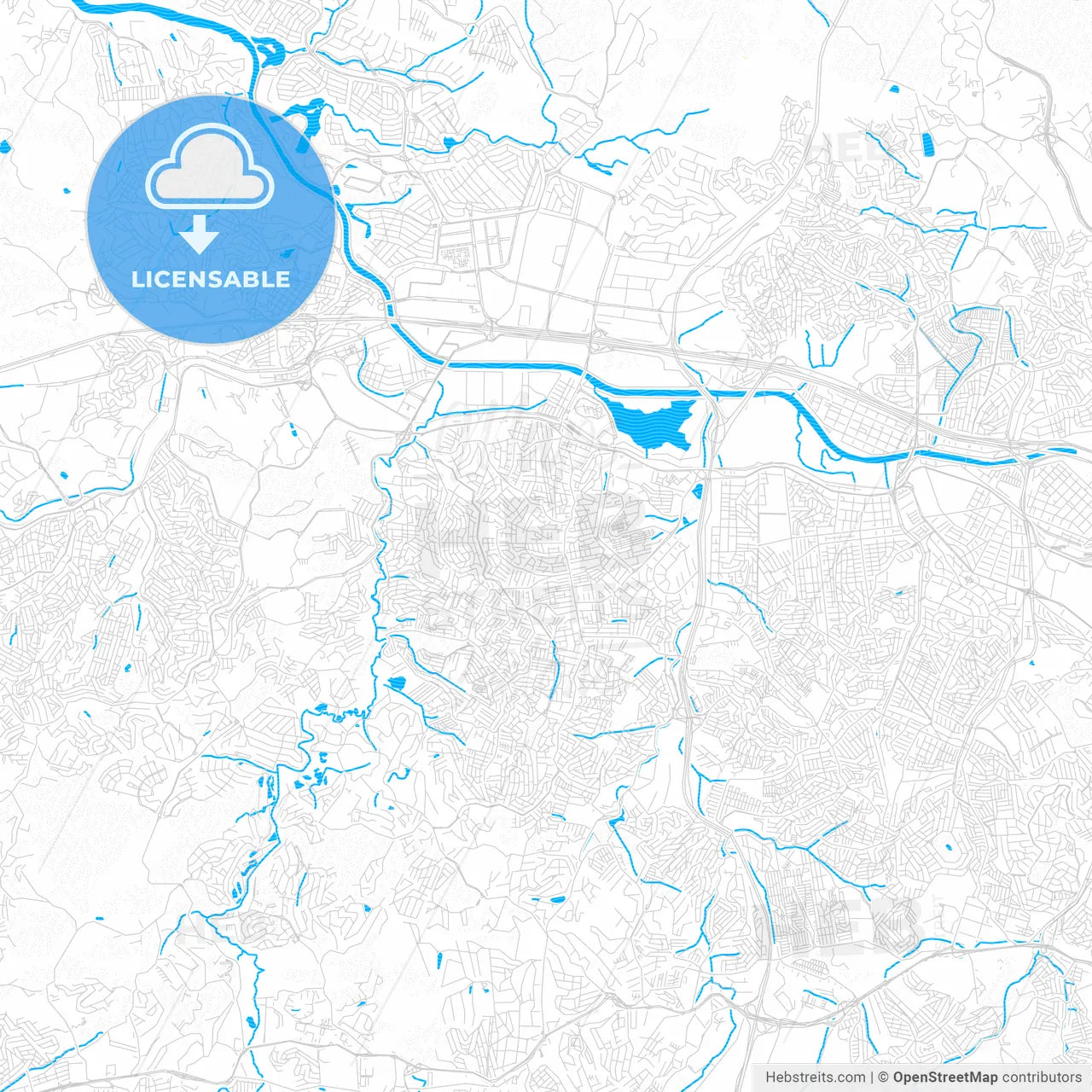 Carapicuiba, Brazil PDF vector map with water in focus