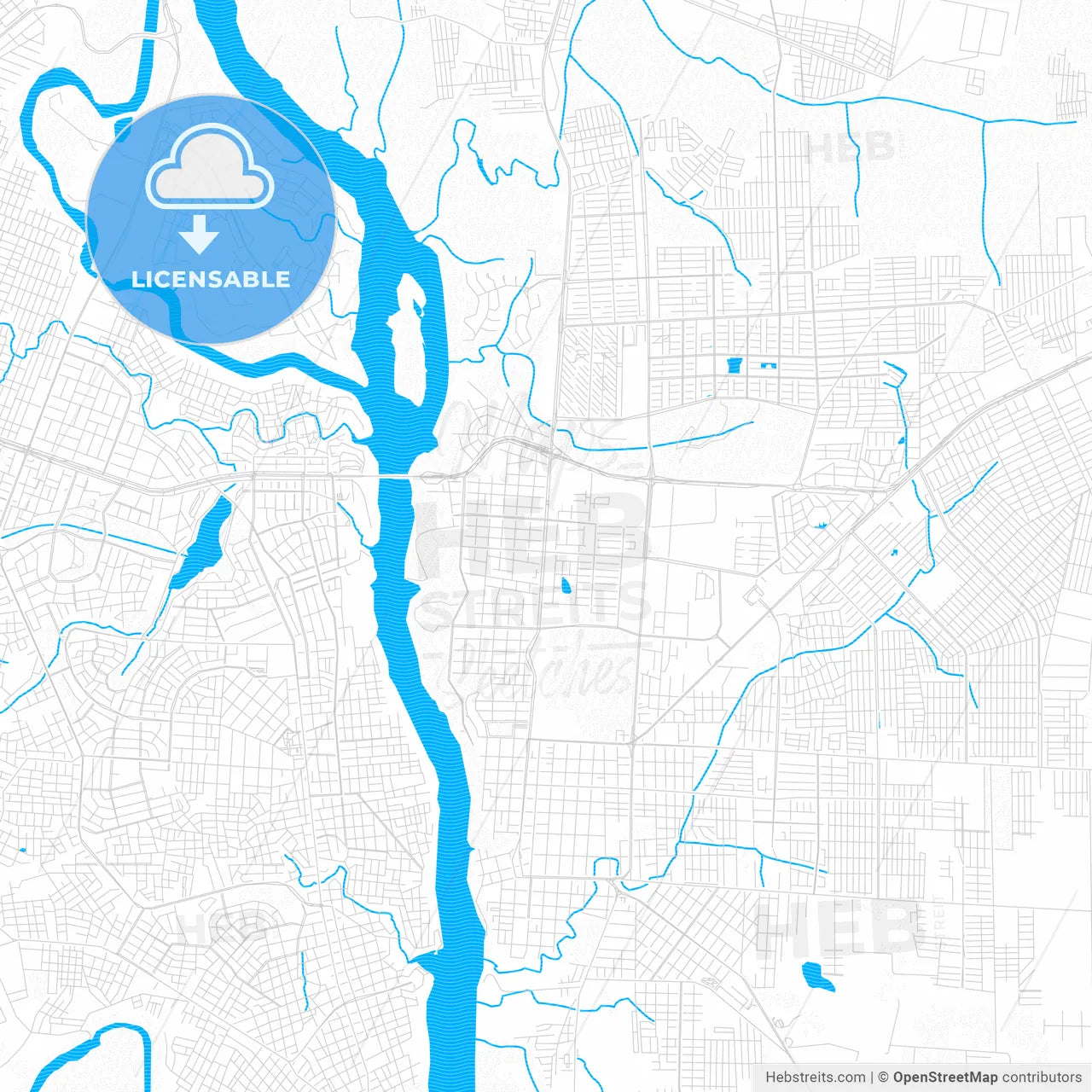 Foz do Iguacu, Brazil PDF vector map with water in focus
