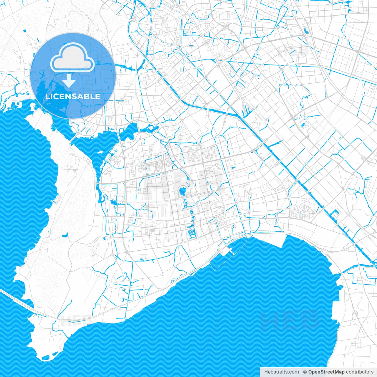 Wuxi, China PDF vector map with water in focus