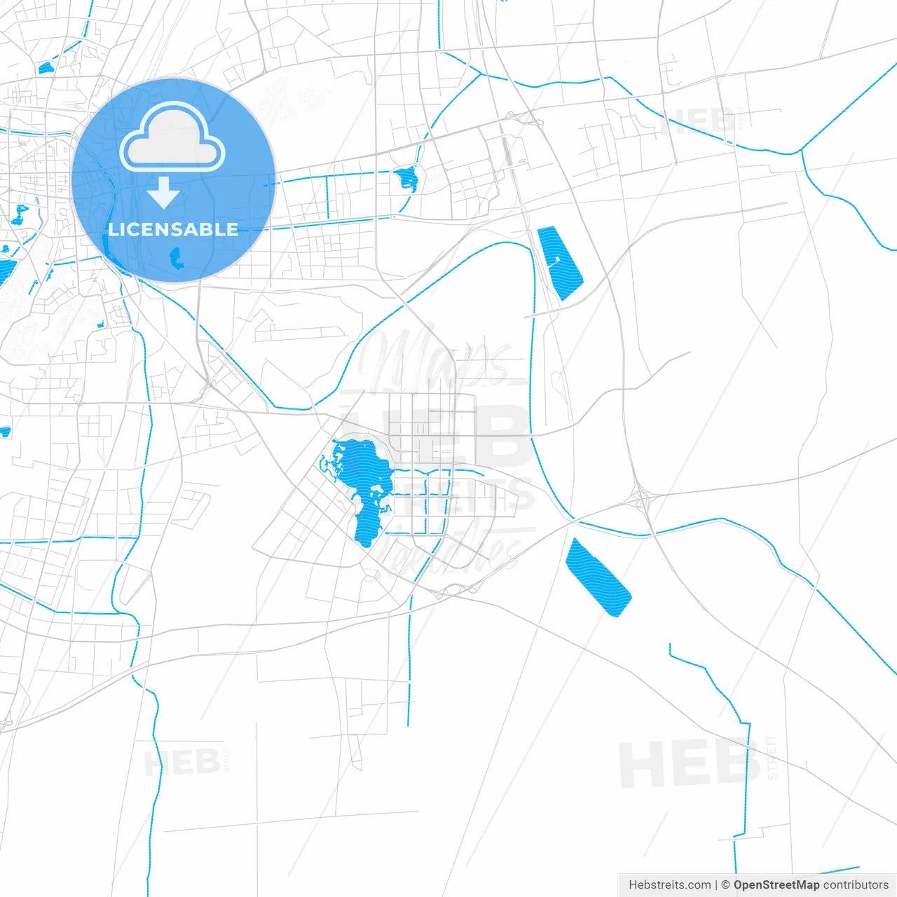 Xuzhou, China PDF vector map with water in focus