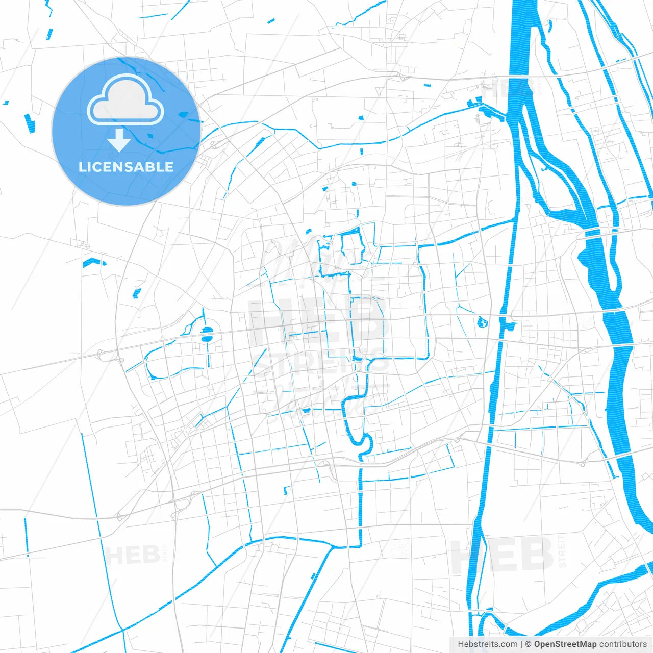 Yangzhou, China PDF vector map with water in focus