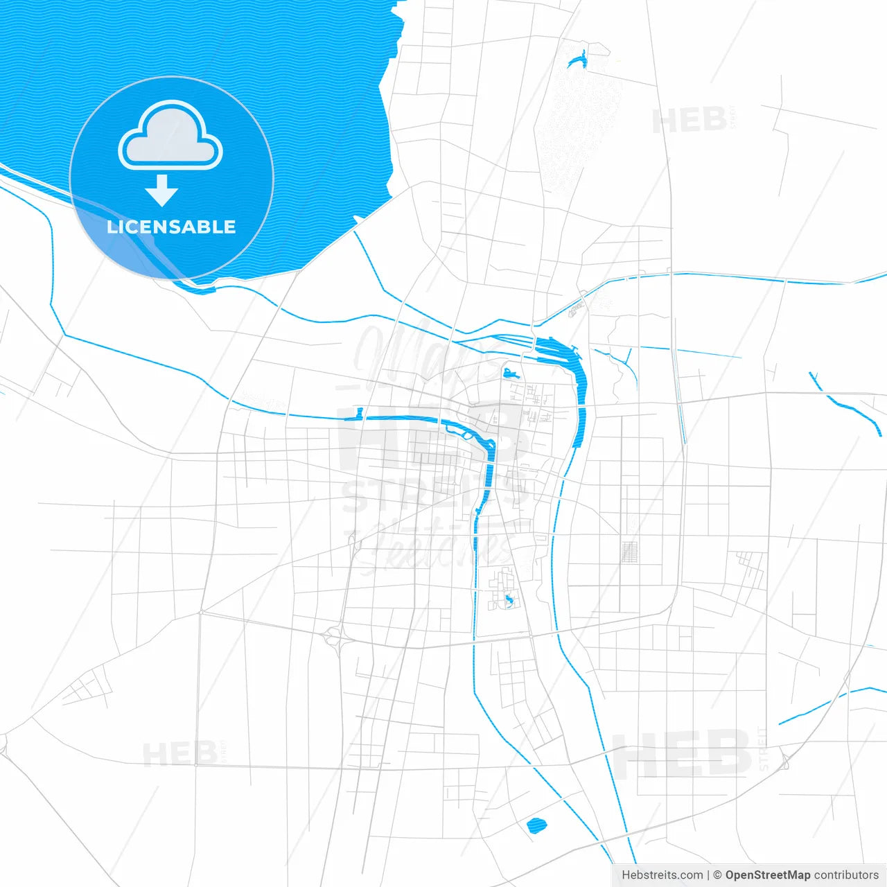 Suqian, China PDF vector map with water in focus